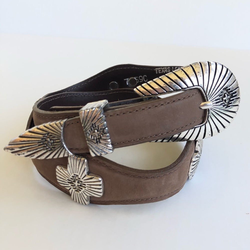Vintage Texas Leather USA Cross Concho Brown Belt